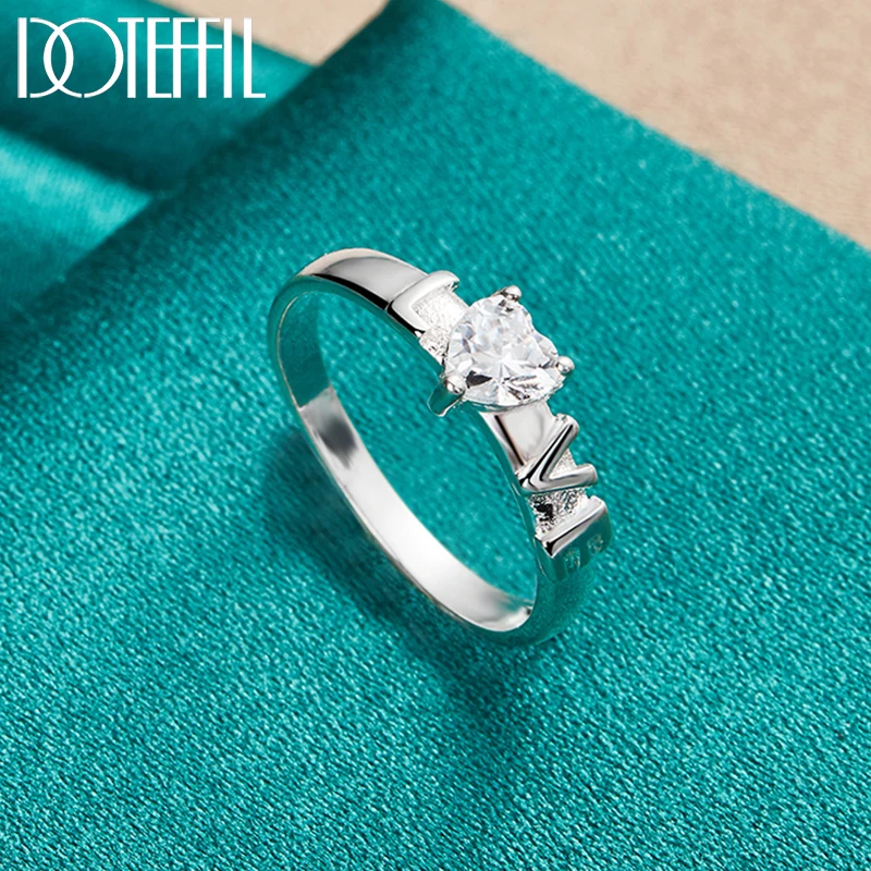 DOTEFFIL 925 Sterling Silver Love AAA Zircon Ring For Woman Man Fashion Wedding Party Charm Jewelry