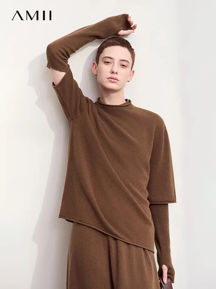 

Amii Minimalism Sweaters For Women 2024 Autumn New Wool With Sleeve Pullovers Retro Fashion Lady Soft Knitwears Jumper 12453055