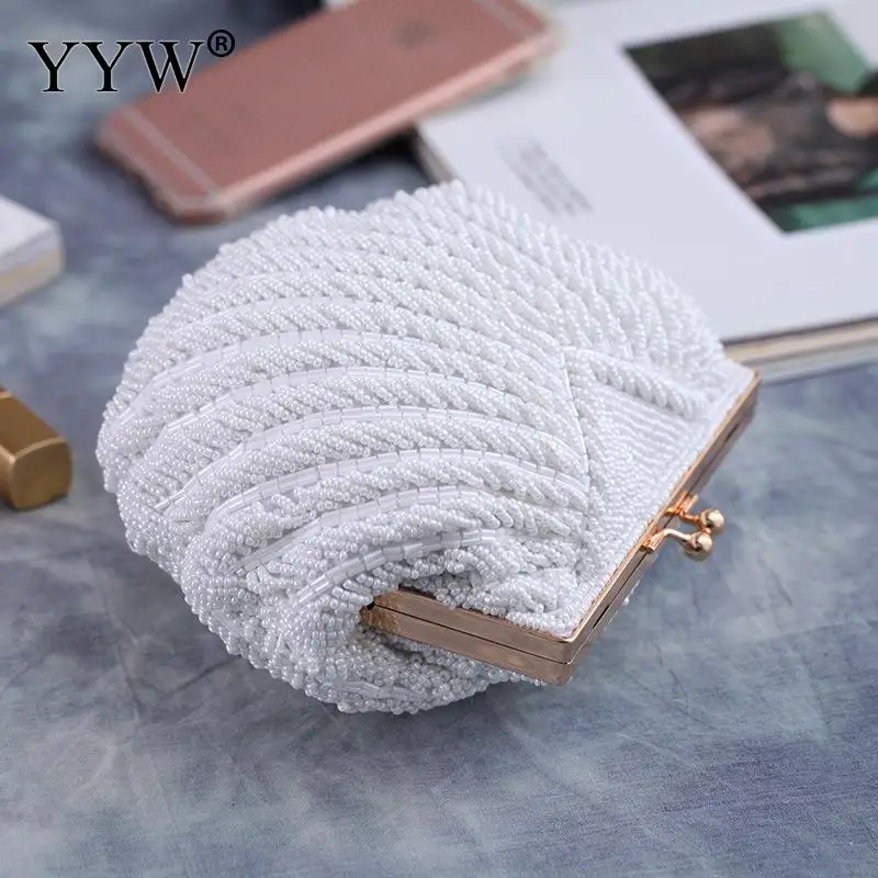 Elegant Women Wedding Purse Handbag Luxury Evening Party Bags White Shell Clutches Pochette Mariage Sac Femme Beaded Clutch Bag