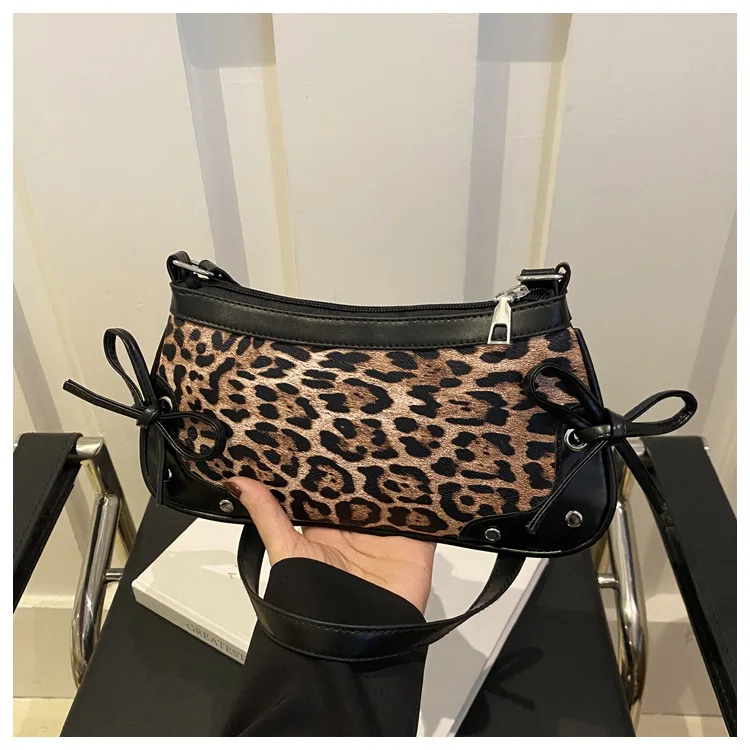 Neue Achselhöhle Tasche Trendy Schulter Tasche für Frauen Süße Doppel Bogen Handtasche Damen Tasche Retro Mode Weibliche Leopard Print Schulter Tasche – Detail 38