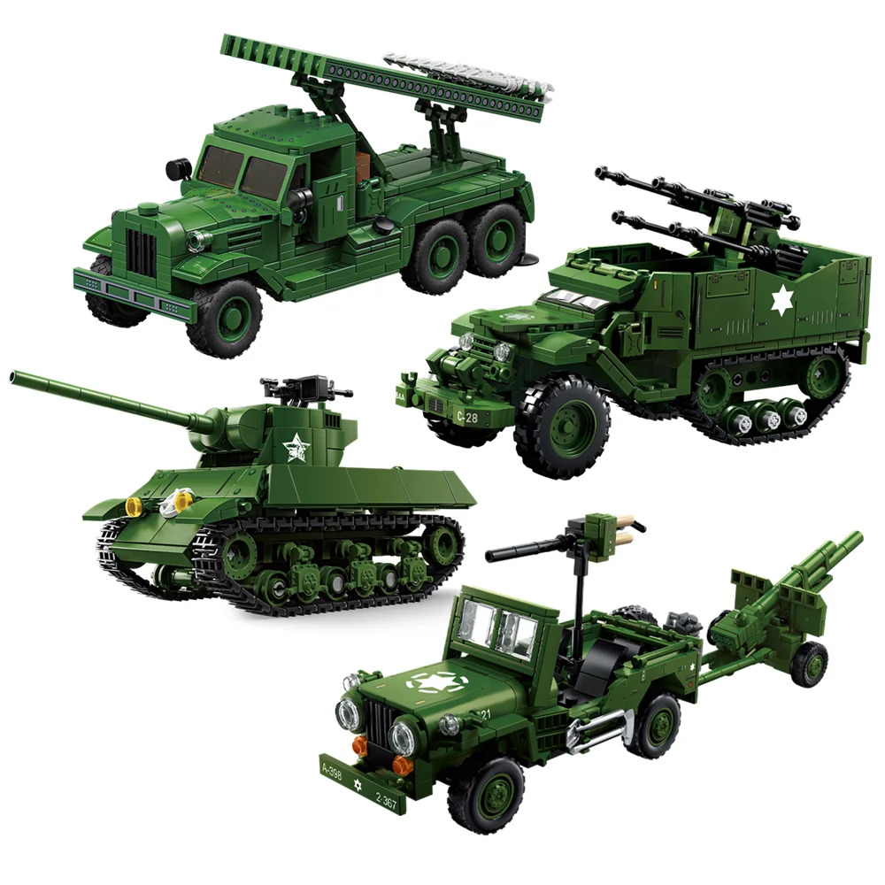 

World War 2 WW2 Army Military Soldiers SWAT Halftrack Tank Destroyer Assemble Building Blocks Bricks Children's Toys Gift