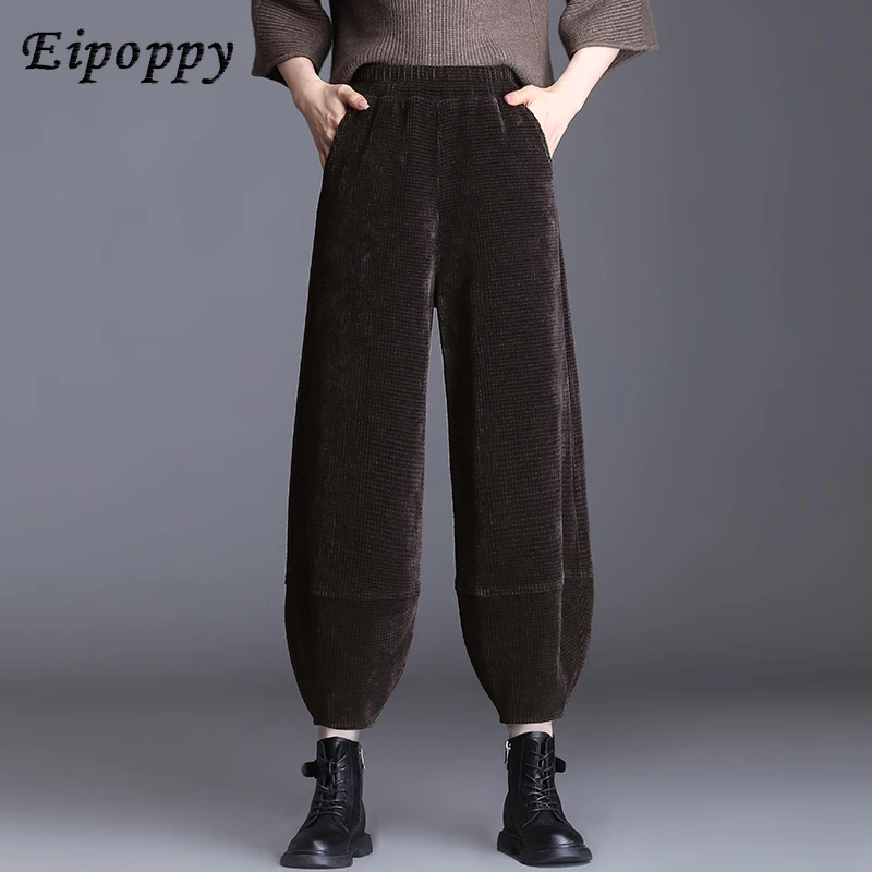 بنطلون نسائي قصير مبطن بالصوف عالي الخصر ، بنطلون سميك ، الخريف والشتاء