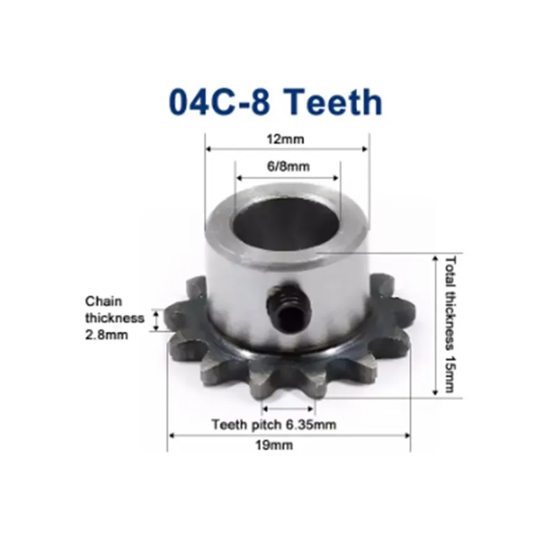 Sprocket04C 8T 6/8mm Bore 45# Steel Chain Sprocket With M5 Fixing Screw Hole Table Wheel Finished Bore Sprocket For Conveyor Ma