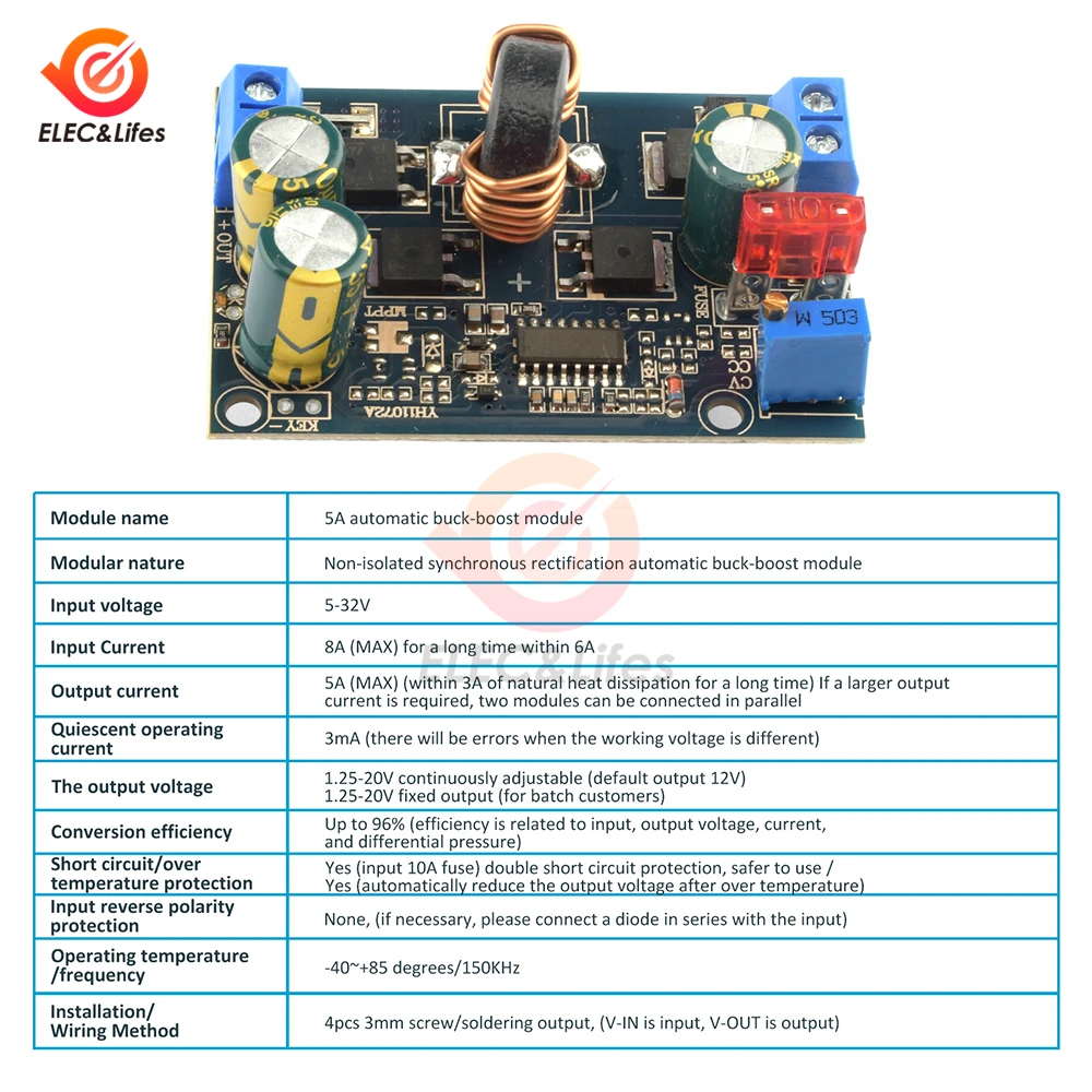 가변 전원 공급 모듈 자동 벅 부스트 LED 드라이버, 최대 5A 스텝 다운 벅 컨버터, 5-32V ~ 1.2-20V, 60W DC-DC