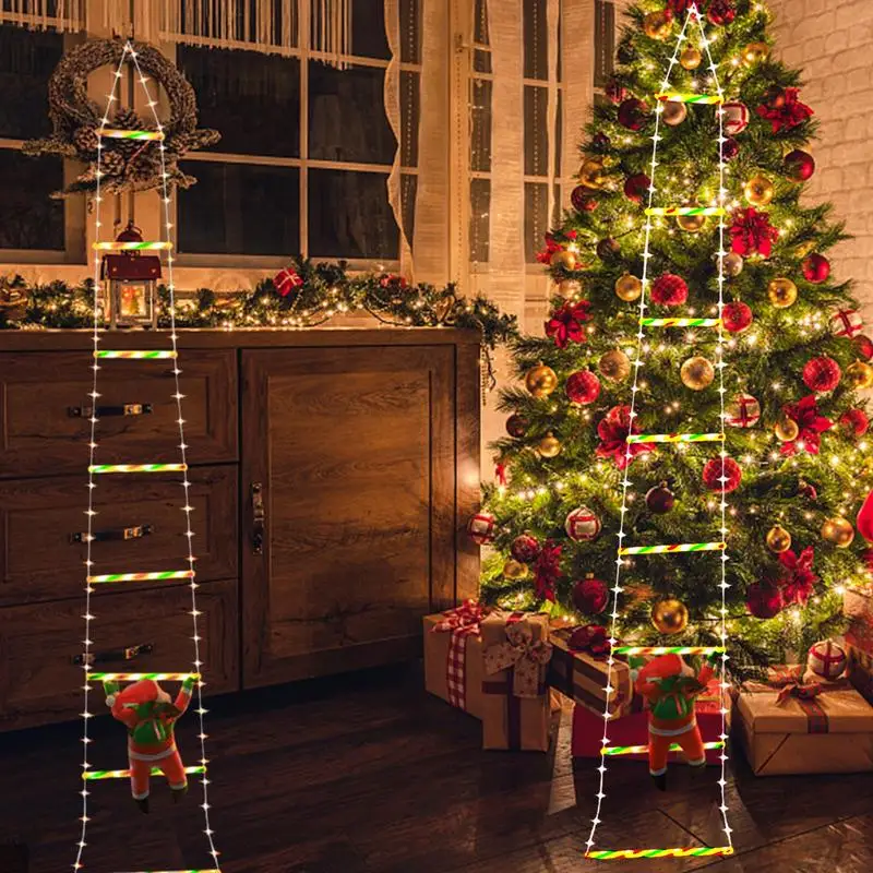 LED Christmas Ladder Light LED 8 Modes Lights Climbing Santa Claus Christmas Ladder Lights Detachable Ladder Tree Light String