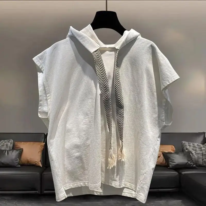 Camiseta sin mangas con capucha para hombre, novedad de verano, talla grande, Color sólido, chaleco holgado que combina con todo, Tops, ropa informal de calle a la moda para hombre