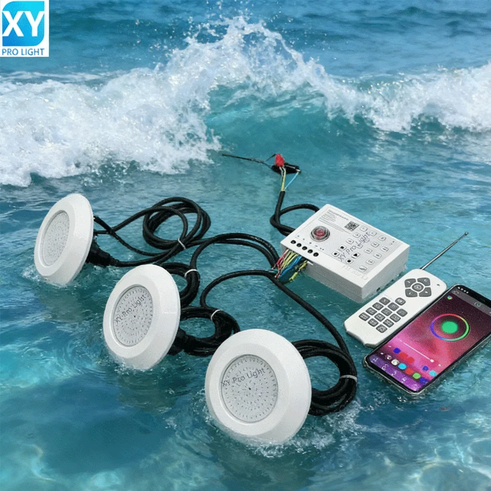 

Подводный светодиодный светильник RGB 12 Вт, 12 В постоянного тока, с управлением через Bluetooth-приложение, IP68, водонепроницаемый, для бассейнов, фонтанов и ландшафтного освещения, прожектор для бассейна