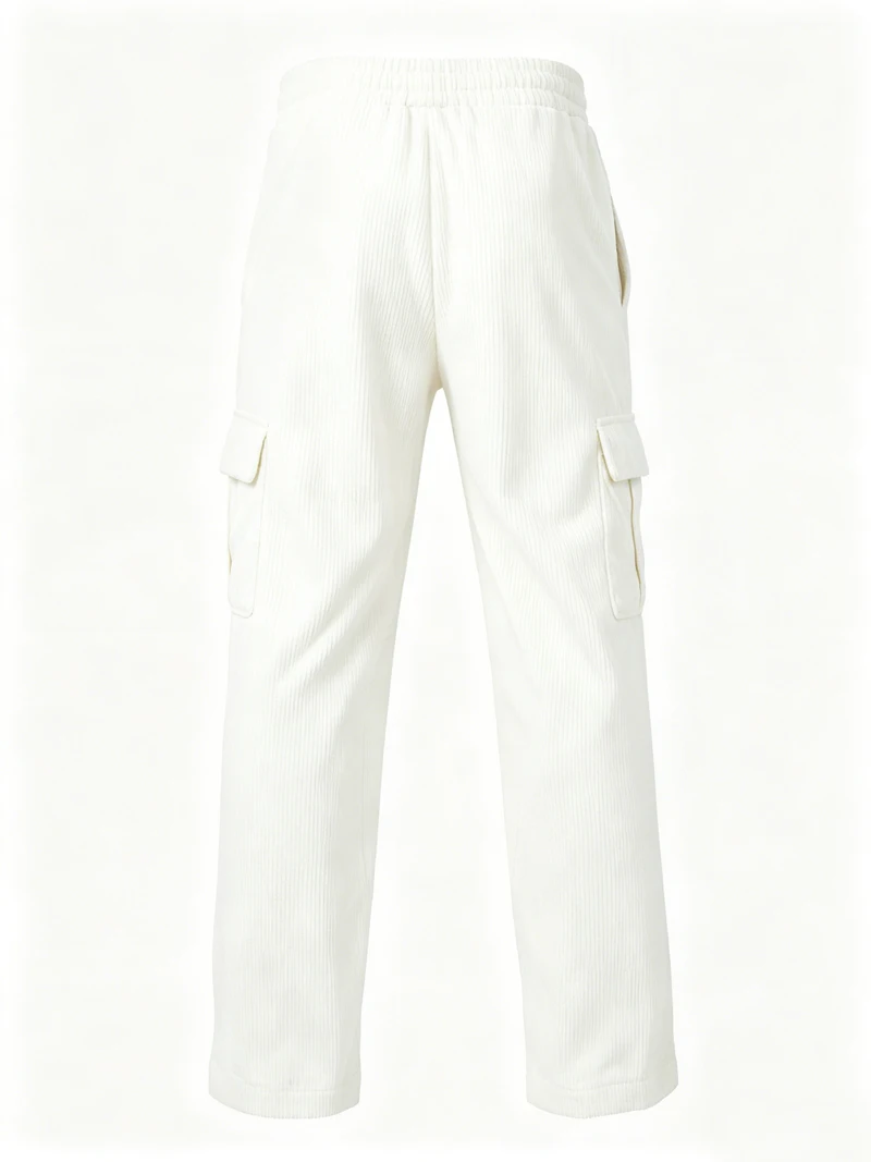 Herren Cord-Cargohose mit Elastischem Bund und Kordelzug, Lässige Hose mit Seitentaschen, Gerades Bein für Frühling und Herbst – Detail 38