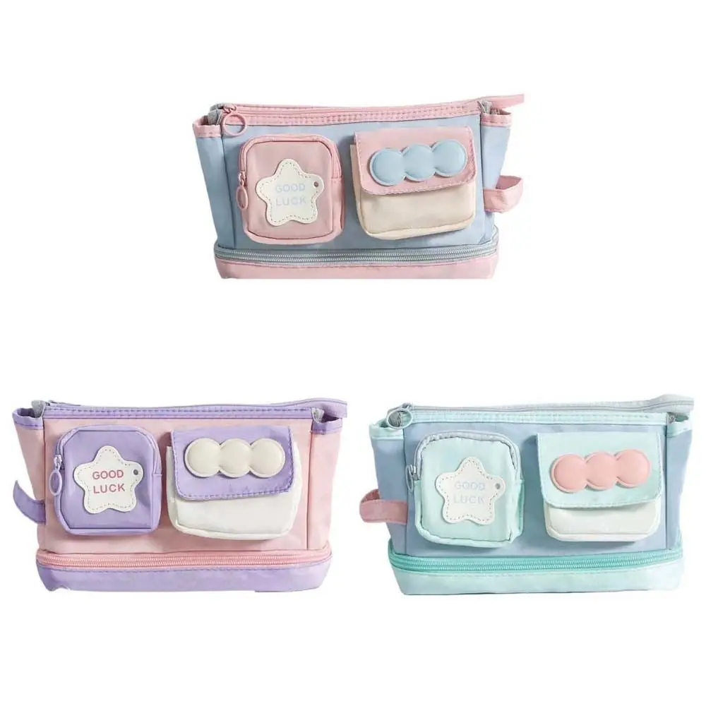 متعدد الطبقات Y2K ستار حقيبة أدوات مكتبية يده تخزين سطح المكتب مقلمة الكورية مستحضرات التجميل بطاقة القلم الجمالية Ins قلم رصاص الحقيبة #5