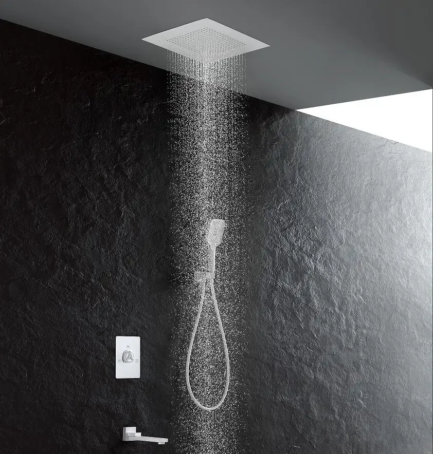 

Bathroom There-Function Ceiling Concealed Mounted Brass Shower Mixer Set Rainfall , Waterfall Shower Faucet Set Shower Head Kit