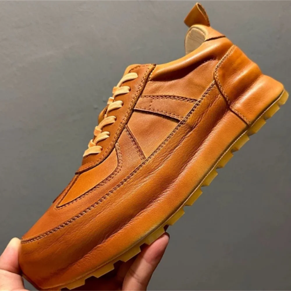 QHCCID Men's Cowhide Sports Shoes Fashionable Low-Top Casual Sneakers Comfortable Men's Footwear