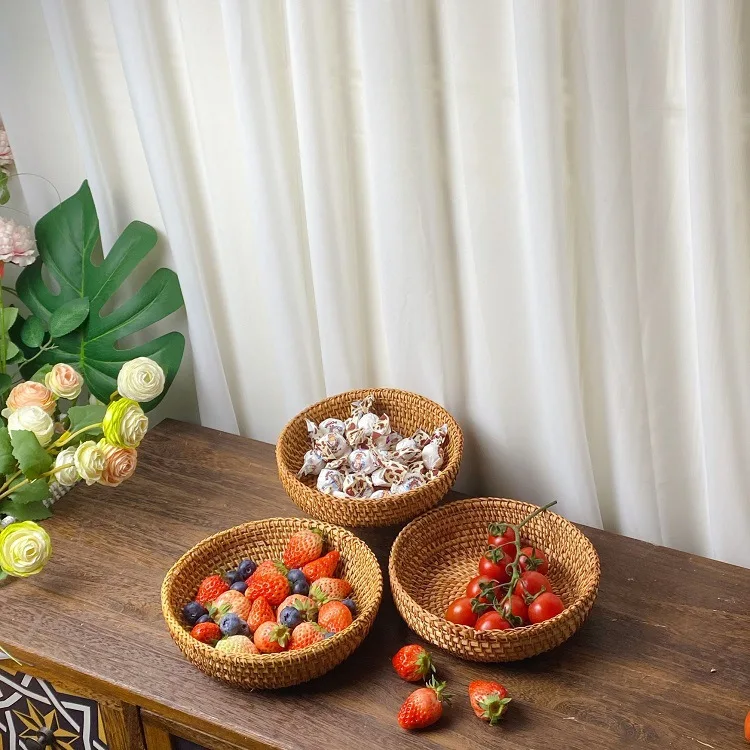 

Vietnam Rattan Fruit Basket Tea Plate Storage Basket Coffee Table Organizer