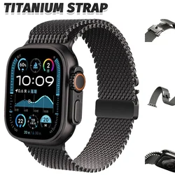 Titanium Milanese Loop Strap for Apple Watch Ultra 2/1 49mm 9 8 7 6 5 for Apple Iwatch Series 10 46mm 45mm 42 44mm Metal Button
