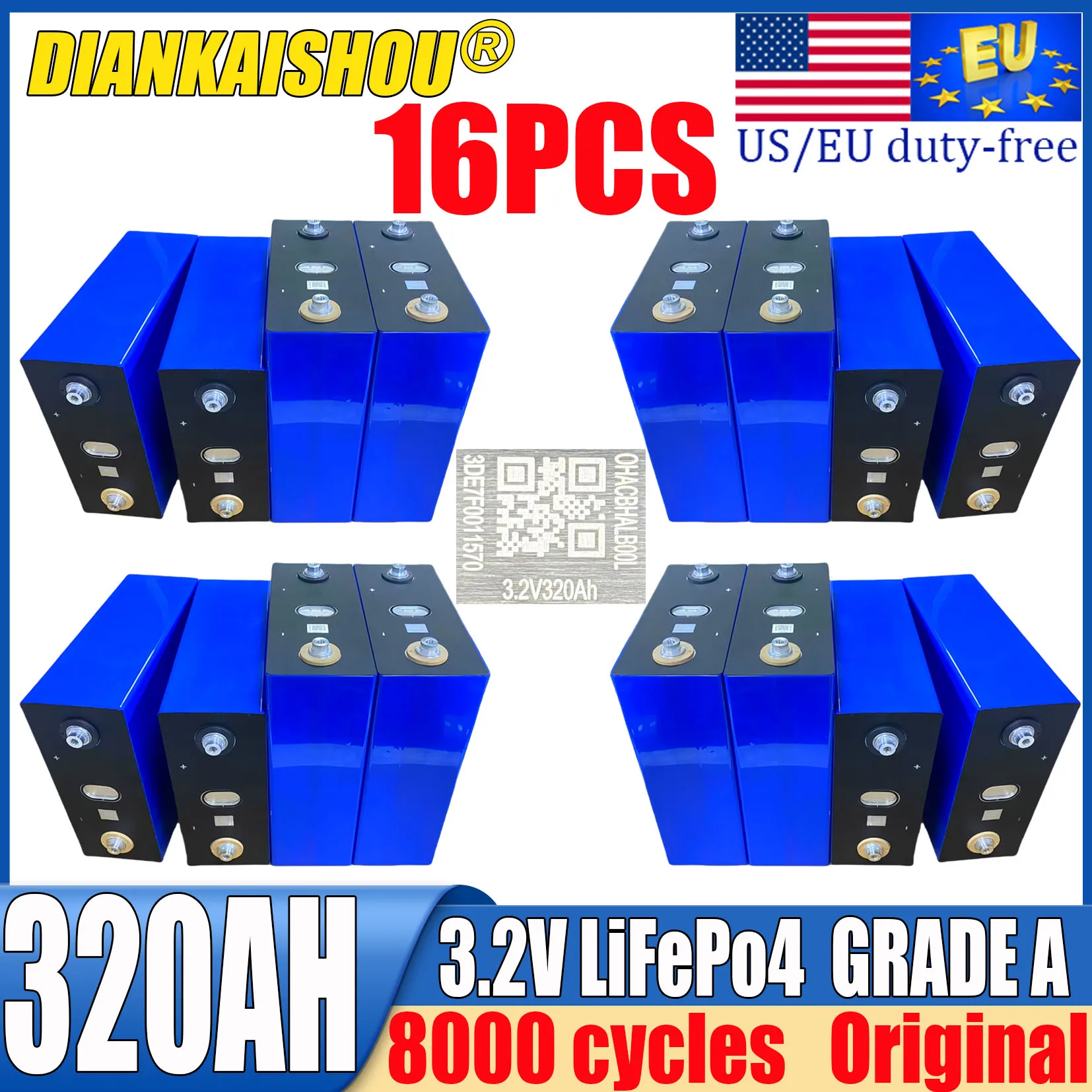 16pcs New 3.2V 320Ah 280Ah 105Ah 3C lithium iron phosphate battery 48V EV golf cart solar storage rechargeable battery tax-free