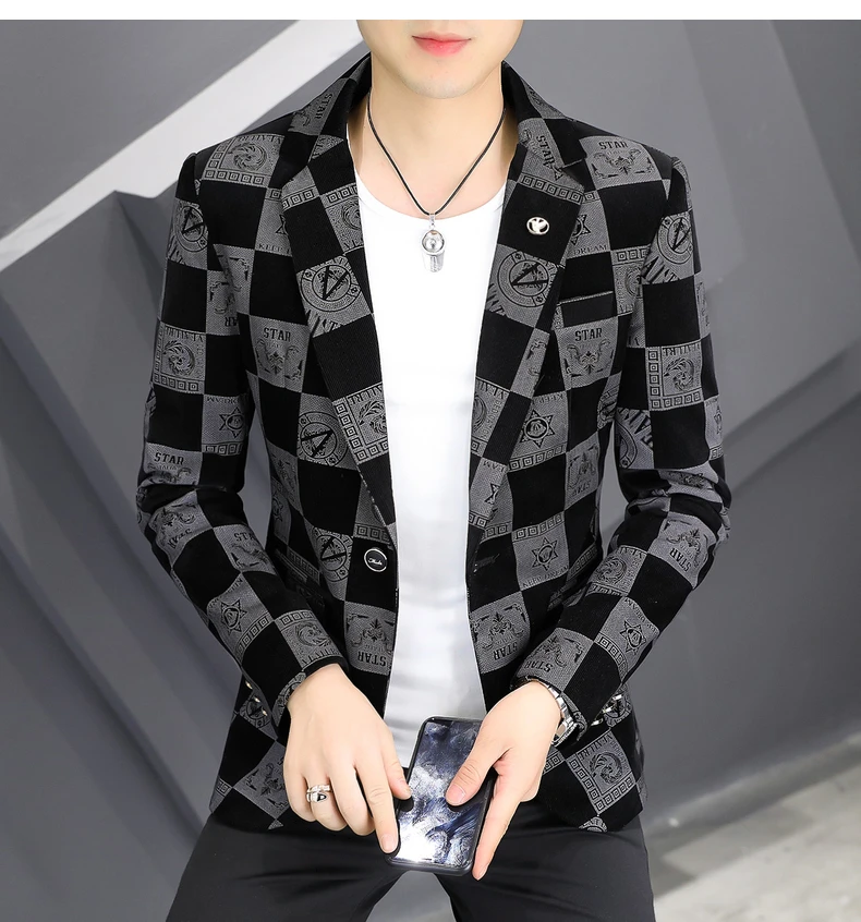 Blazer Fot Men 2025 Spring New Male Suit plaid Jacket Masculino Korean Style Slim Fit Casual Men Fashion Trend Dress Jacket