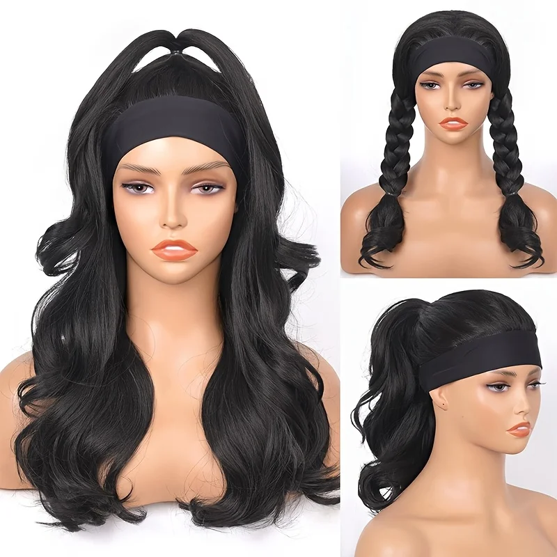 شعر مستعار عقال بدون صمغ طويل أسود الجسم موجة عقال الباروكات للنساء السود الاصطناعية الطبيعية المظهر شعر مستعار متموج مقاومة للحرارة 200%