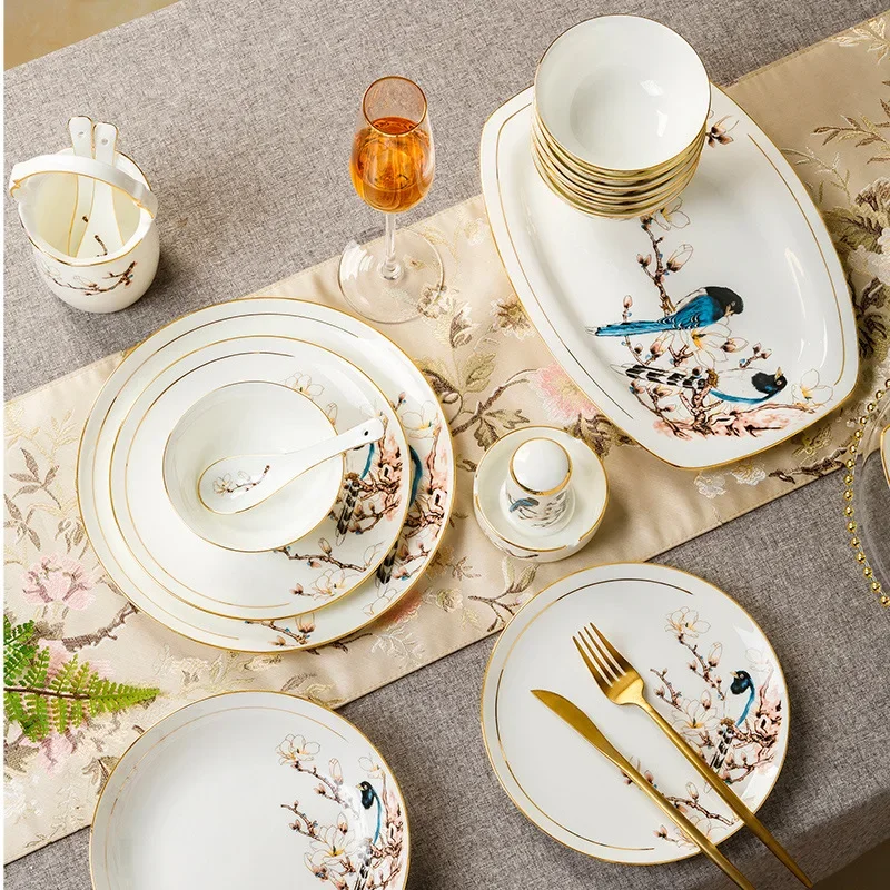 Bowl and Dish Set Household Simple Bone China Tableware Set Phnom Penh Ceramic Bowl and Plate Free Combination One Piece