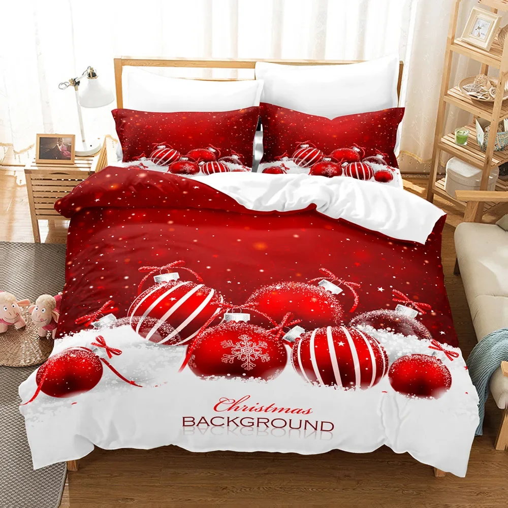 Winter Snowflakes Bedding Set Red Celebrate Christmas Home Decor Snow Elk Santa Claus 3D Printed Duvet Cover For Boy Girl Adult