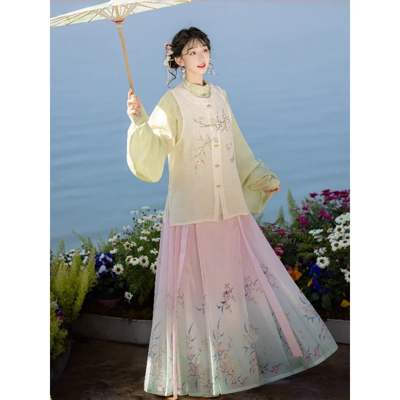 Ming Dynasty Hanfu Element Round Neck Bijia Stand Collar Blouse Mamian Skirt Spring Summer Daily Costume