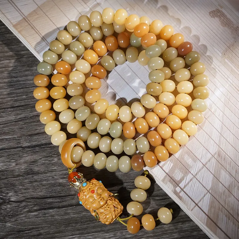 

Weathered Gradient White Bodhi Root Prayer Beads Bracelet with Tara Guanyin Accessories for Meditation and Playing Gifts