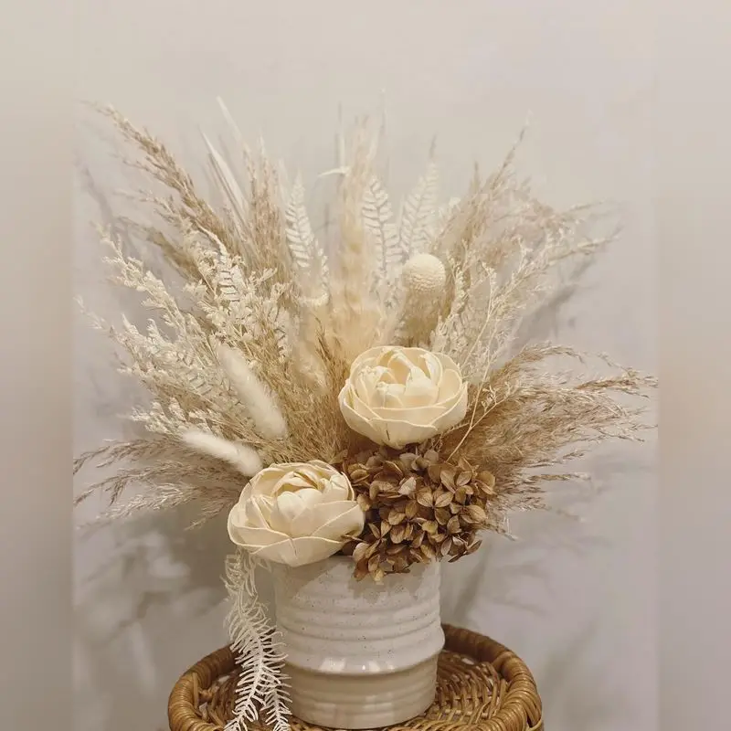 Natural dried flowers decorated with colored rabbit tail dried flowers