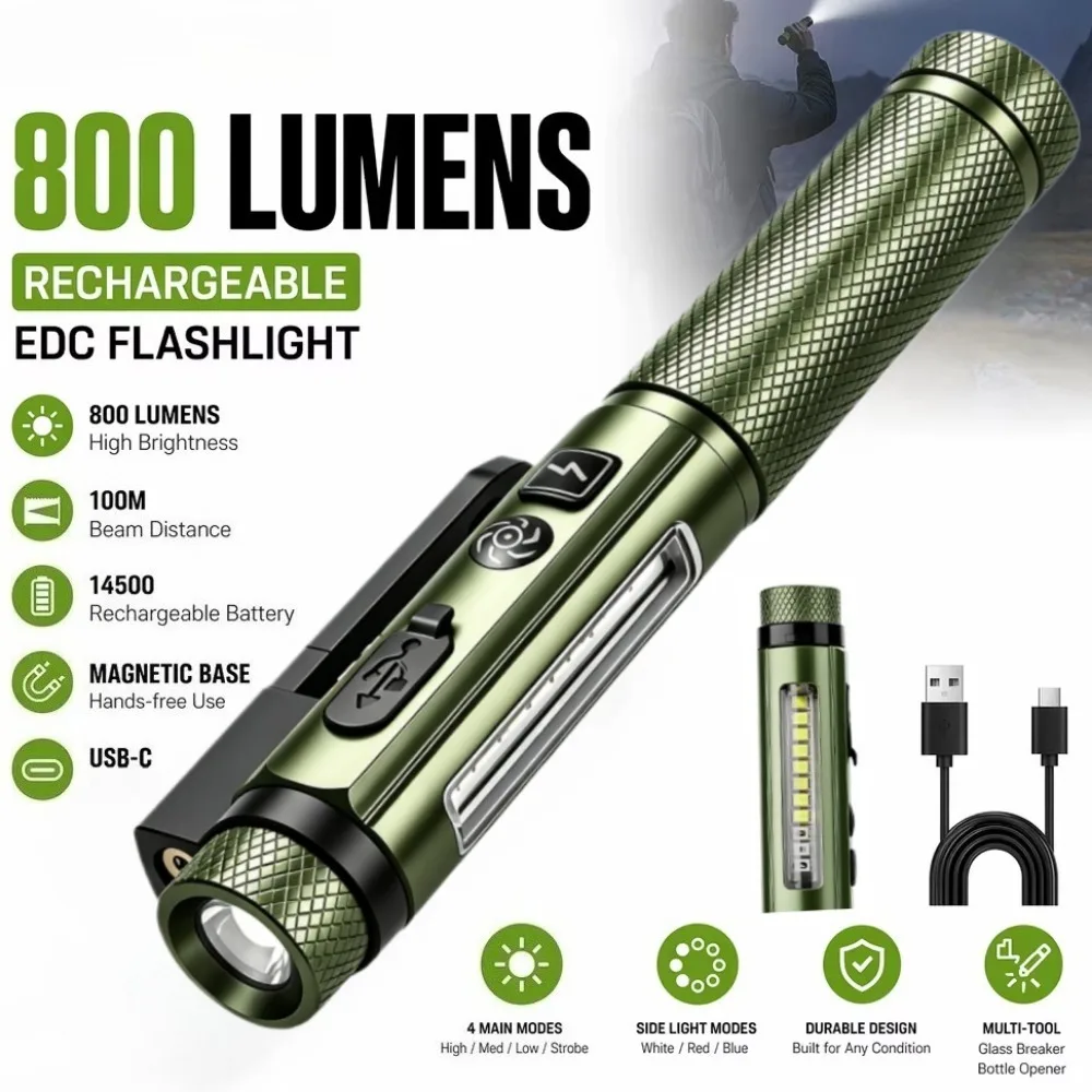 800 Lumen Multi Functional XPG+COB Pen Clip Flashlight with Clip 10Modes Pocket UV Penlight for Outdoor Hiking Repair Lamp