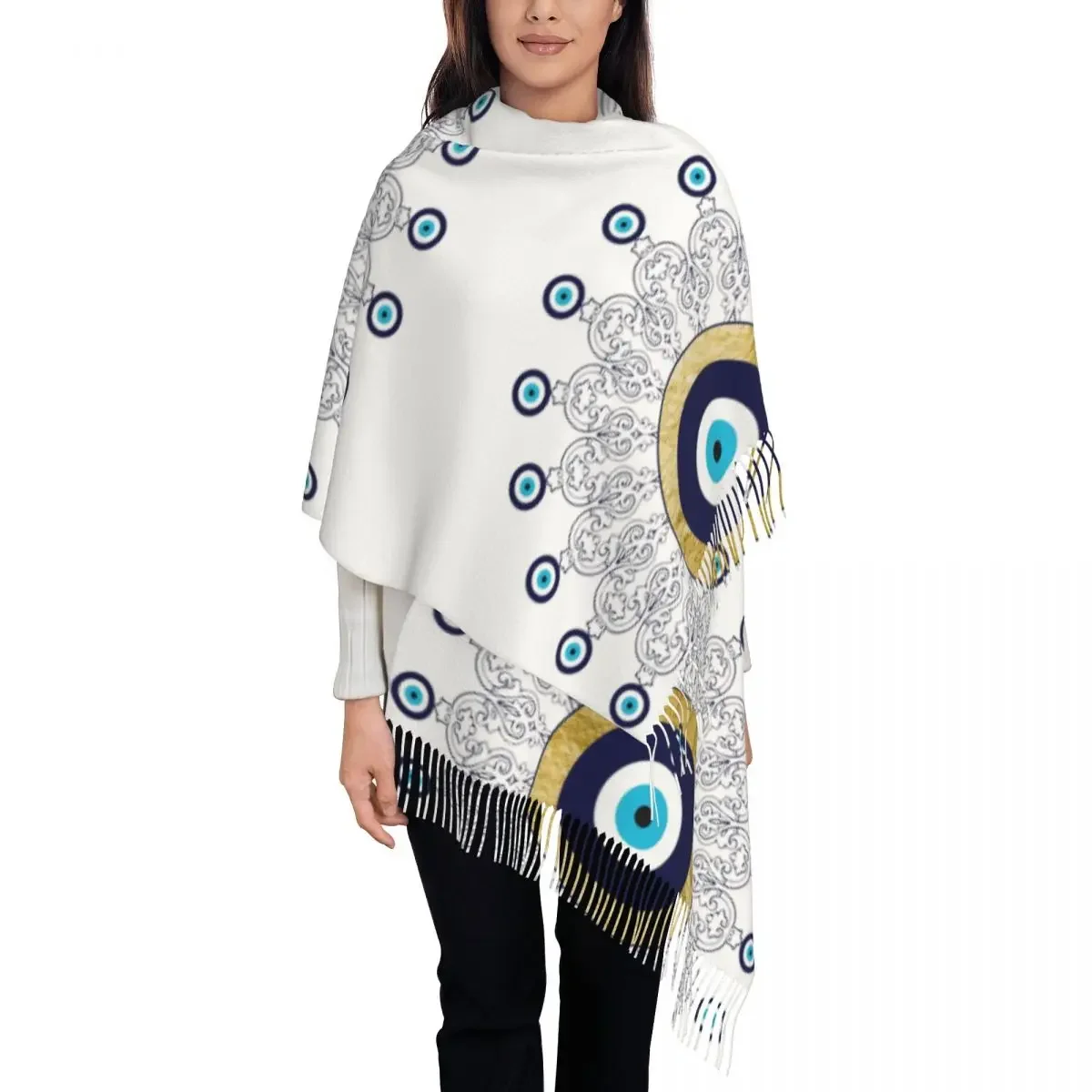 Customized Printed Evil Eye Mandala In Gold And Blue Scarf Men Women Winter Warm Scarves Lucky Charm Amulet Shawls Wraps