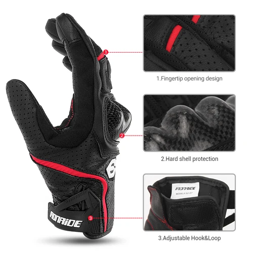 Imagen 2 del producto Guantes de cuero para motocicleta, resistentes al agua, transpirables, de piel de cabra, para montar en Motocross, dedo completo, para las cuatro estaciones