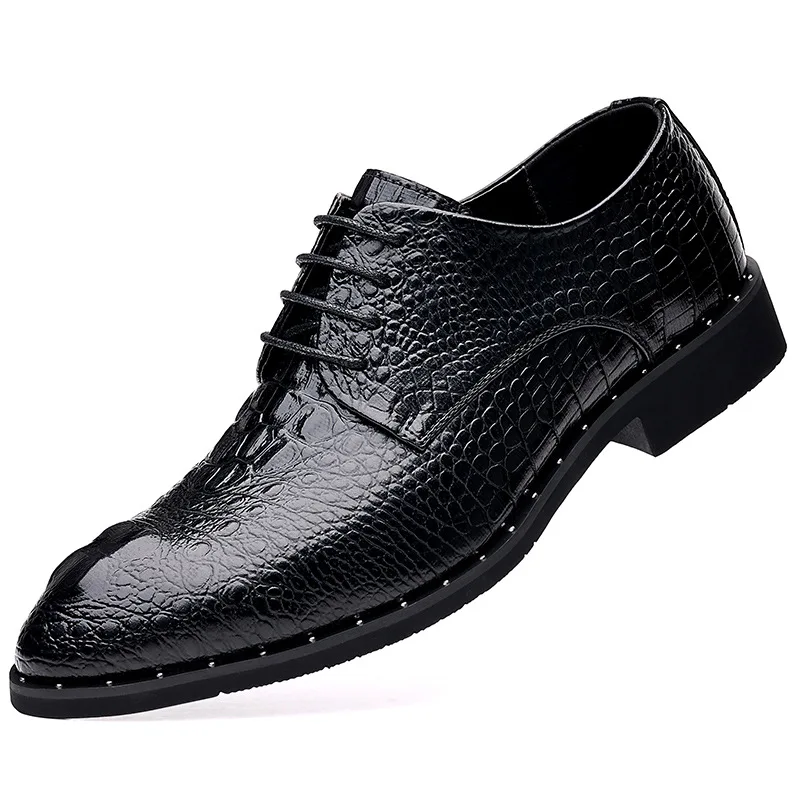 

Genuine Leather Men Shoes Luxury Crocodile skin Men's Dress Shoes Lace-Up Wedding Party Shoe Business Office Men Oxfords Shoes