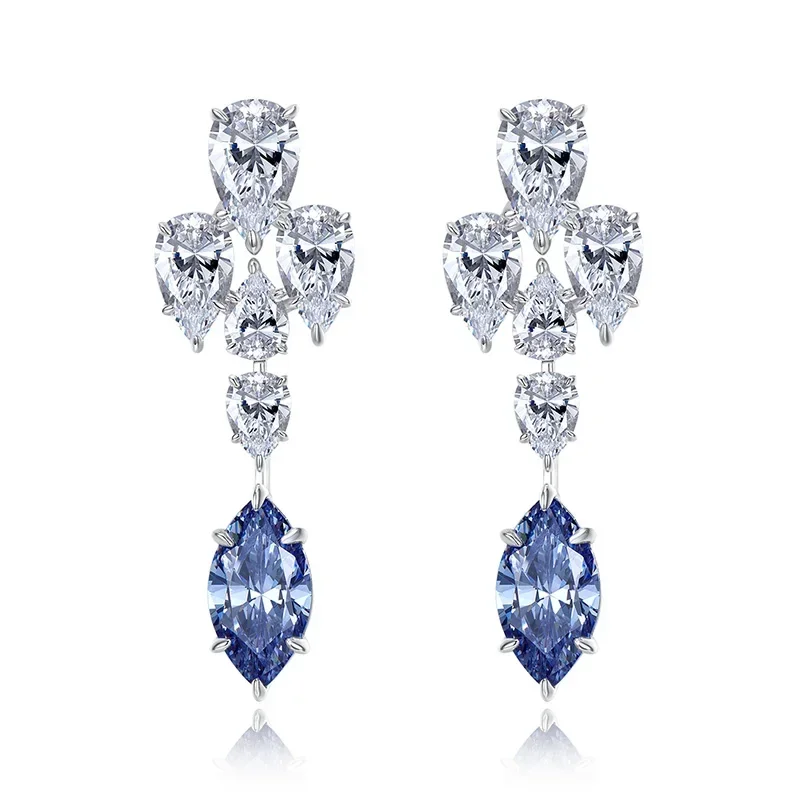 Fashionable and Luxury Water Drop High Carbon Diamond Style s925 Sterling Silver Inlaid Earrings Light Luxury Wedding Jewelry
