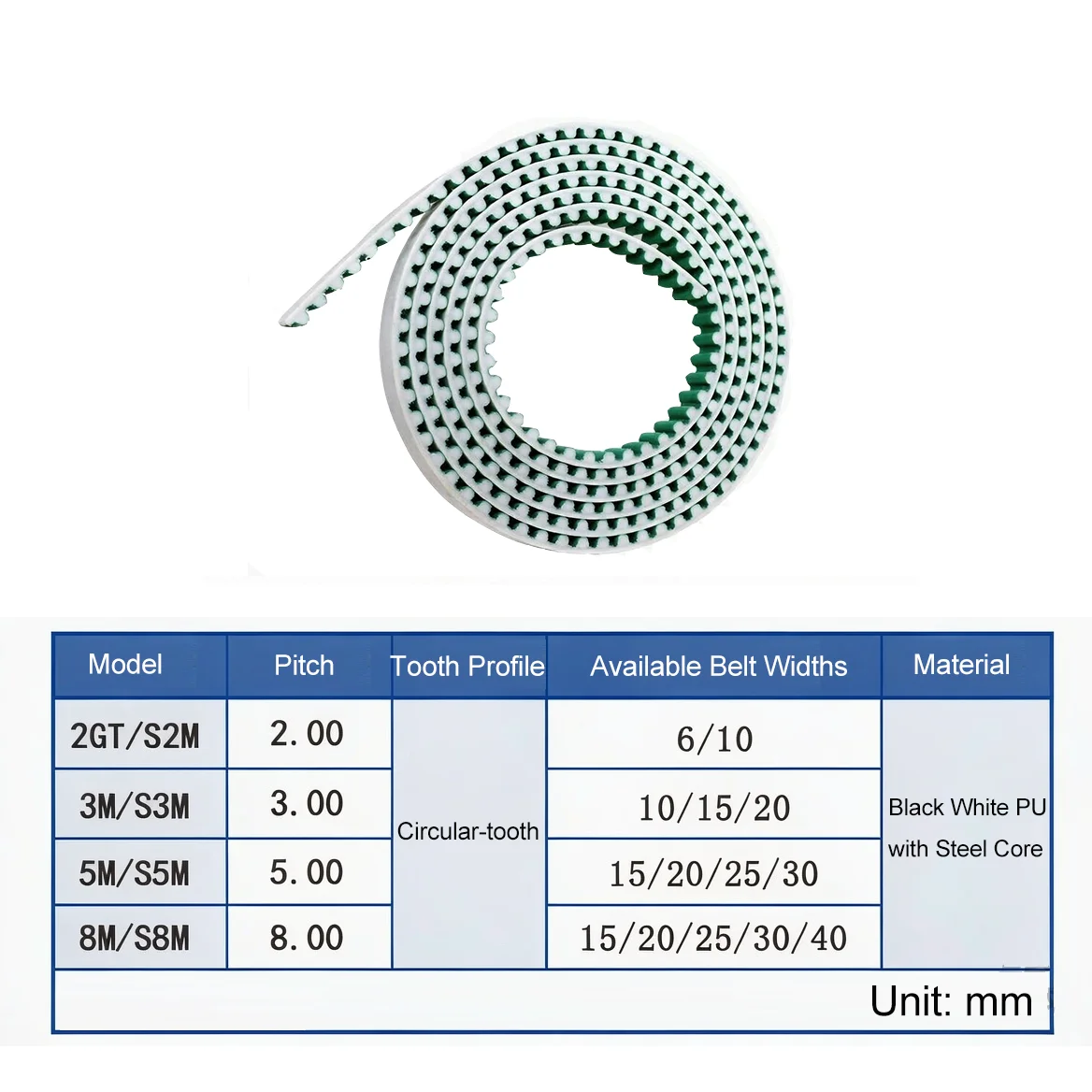 3M/S3M/5M/S5M/8M/S8M/XL Green Open Timing Belt Width 10/15/20/25/30/40mm Polyurethane with Steel Core Synchronous Belt