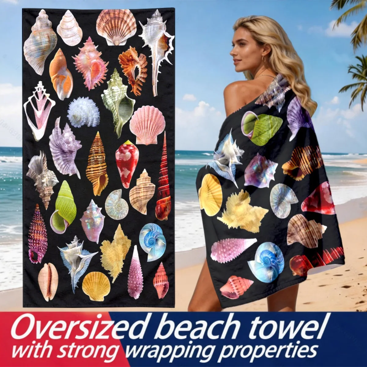 Tropical Shell Identification Guide polyester microfiber beach towel is highly absorbent, suitable for swimming beach outings