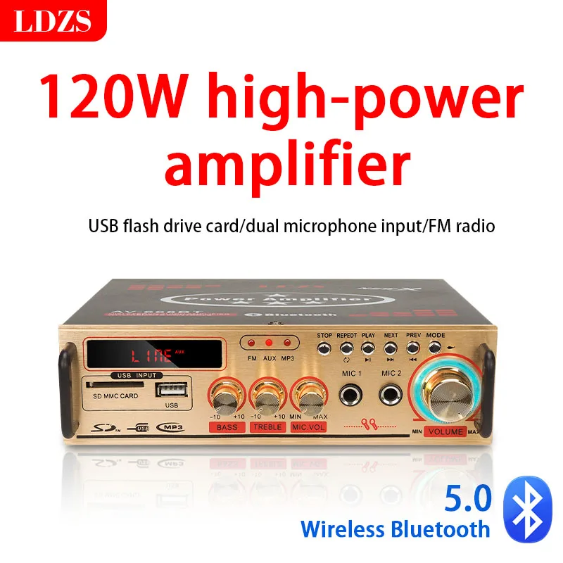 

LDZS Audio Amplifier 60Wx2 Channel 2.0 Digital for Home Car Powerful Bluetooth Hifi Stereo Subwoof AMP Support USB TF FM AUX