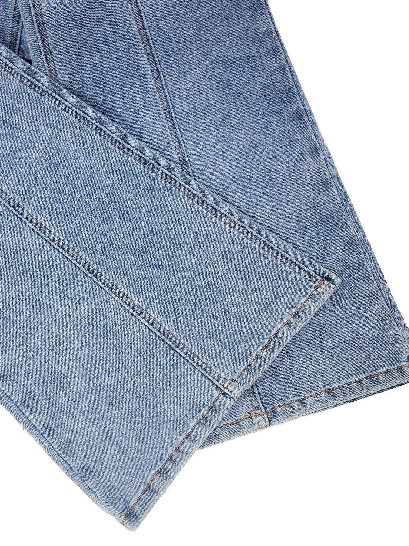 Jean évasé bleu ciel pour femmes, détail de couture française, Design Simple, polyvalent, à la mode, Unique, Chic, pantalon en Denim amincissant