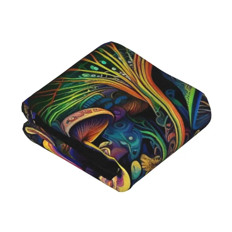Custom Psychedelic Shroom Elves House Blanket Warm Fleece Soft Flannel Trippy Goth Throw Blankets for Bed Sofa Travel Autumn