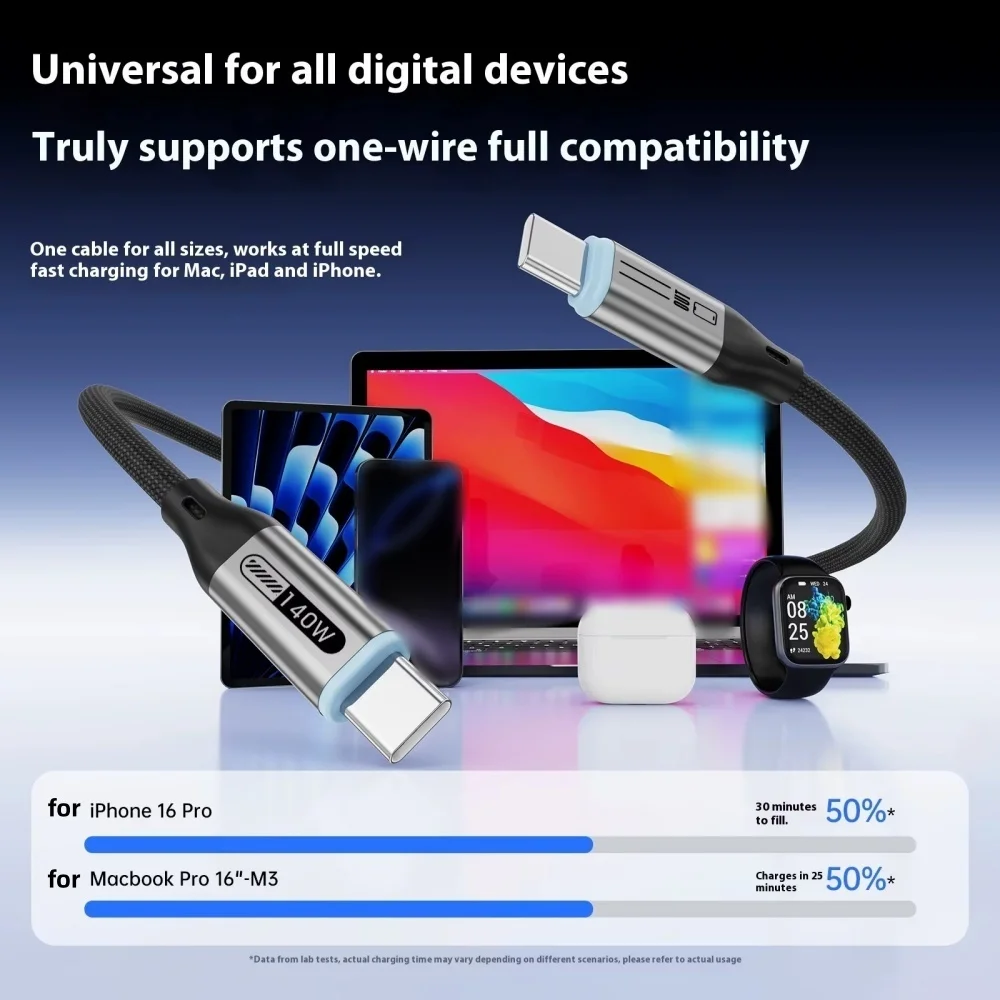 140W Type C Super Fast Charging Data Line 1.8m PD Nylon Weaving Mobile Phone Quick Charge Cable for iPhone Samsung Xiaomi Huawei