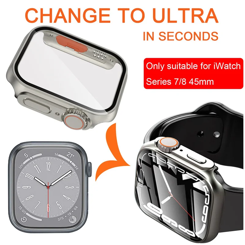 Penutup kuat PC untuk casing jam tangan Apple 45mm, 44mm, 42mm, peningkatan tampilan kaca ultra 2 iWatch seri 9 8 7 SE SE2 6 5 4, Aksesori