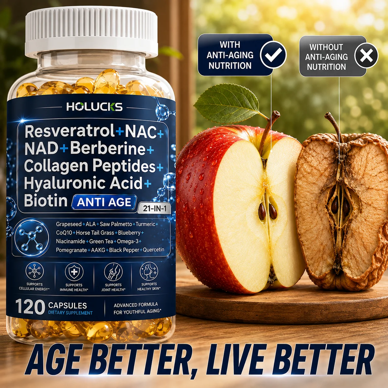 Resveratrol+NAD+Collagen Peptides+Hyaluronic Acid Capsules, Boost Energy & Focus, Anti-Aging, Cellular Vitality, Immune Support