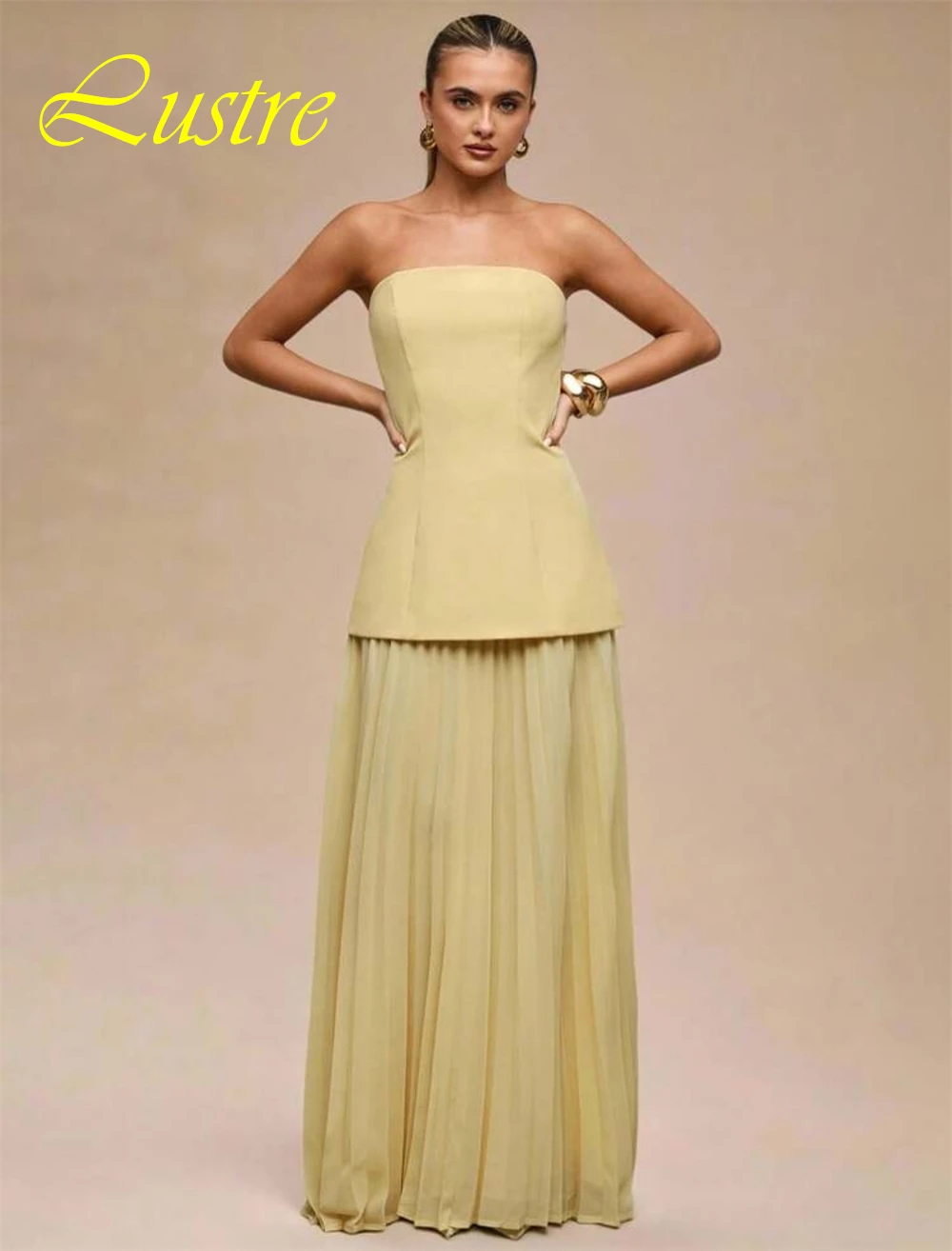

Customized Graceful Chiffon Evening Dress Delicate Strapless Prom Dresses Temperament Sleeveless Special Occasion Gowns
