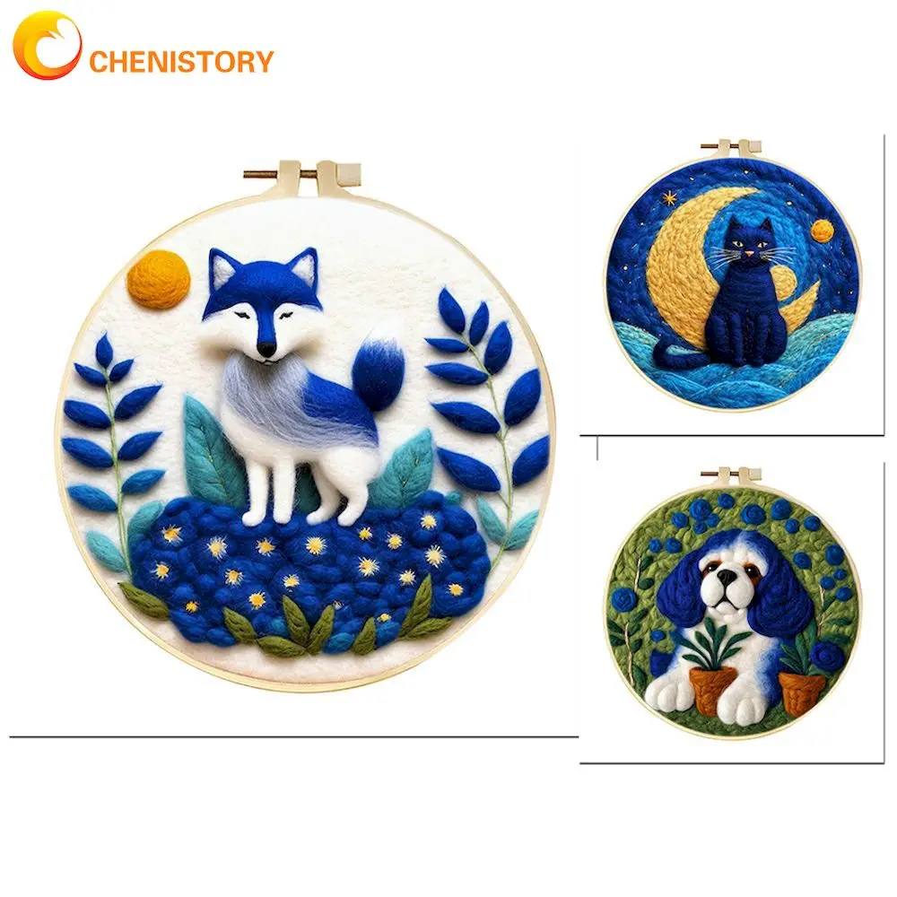 

CHENISTORY Wool Painting DIY Wool Embroidery Kit Creative DIY Wool Accessories Felting Animal Wolf Cat Wool Needle Felt Decor