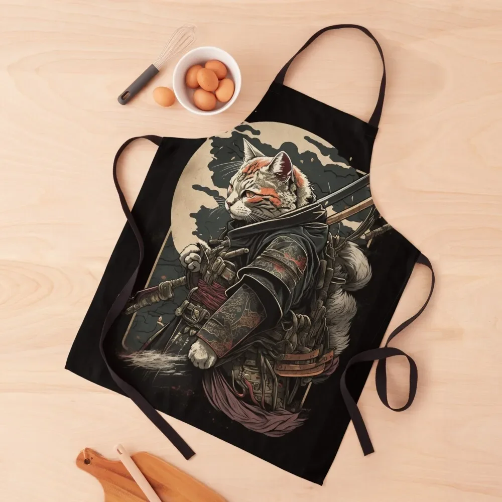 

Samurai Cat: The Feline Warrior of Japanese Illustration Apron For Girl Men gift Household Items Useful Barista Apron