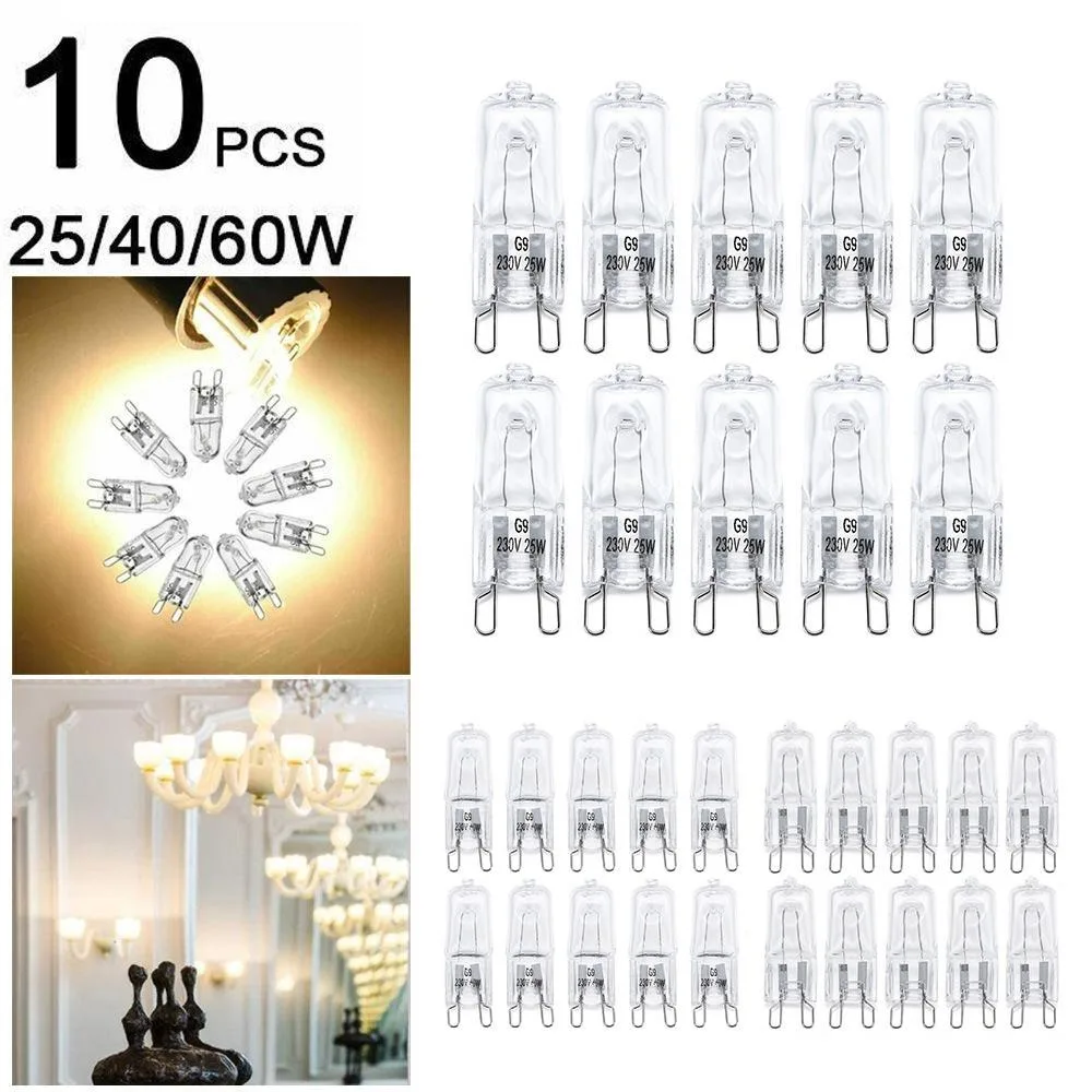 

10pcs Quality G9 Halogen Light Bulbs 220V 25W/40W/60W Replace LED Bulb High Temperature Resistant Energy Saving Warm White Ovens