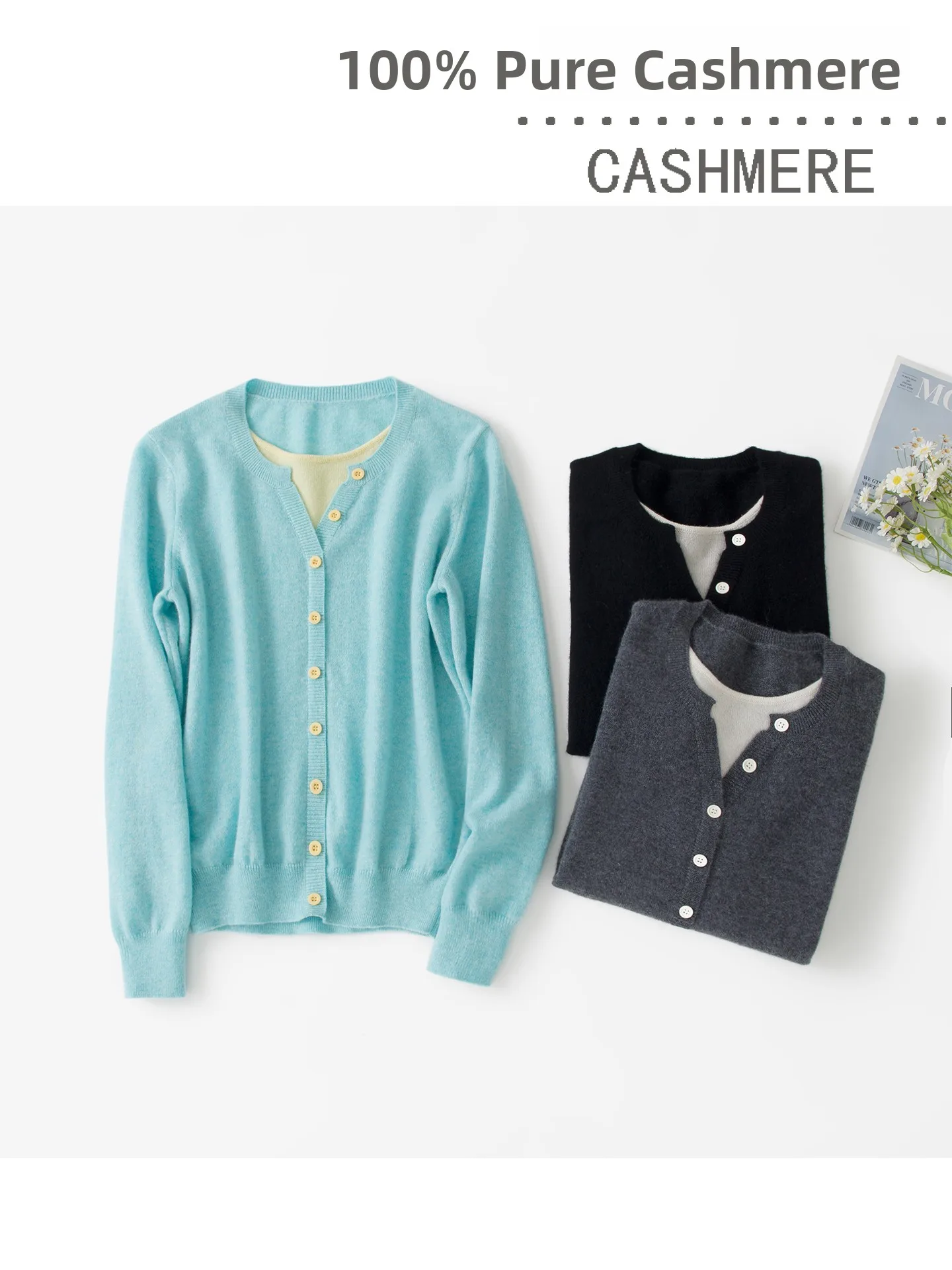 

Pure Camere round Ne Women's Pullover Fake Open Cardigan Double Layer Ne Loose Slimming Simple Versatile Knitted Sweater