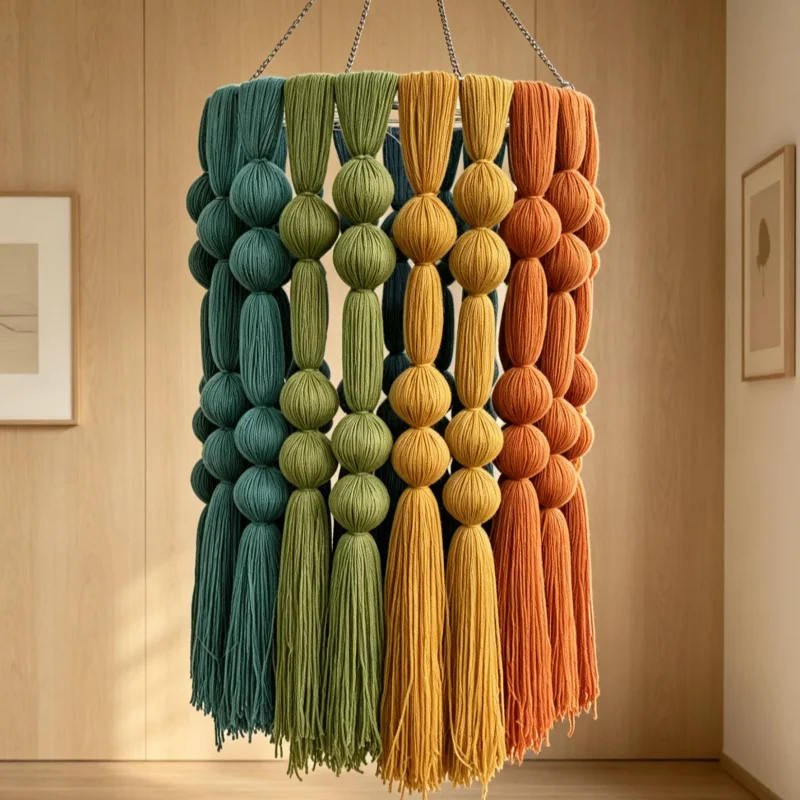 Multicolor Vibrant Multicolor Cotton Macrame Pendant Lampshade Bohemian Tassel for Home & Commercial Spaces