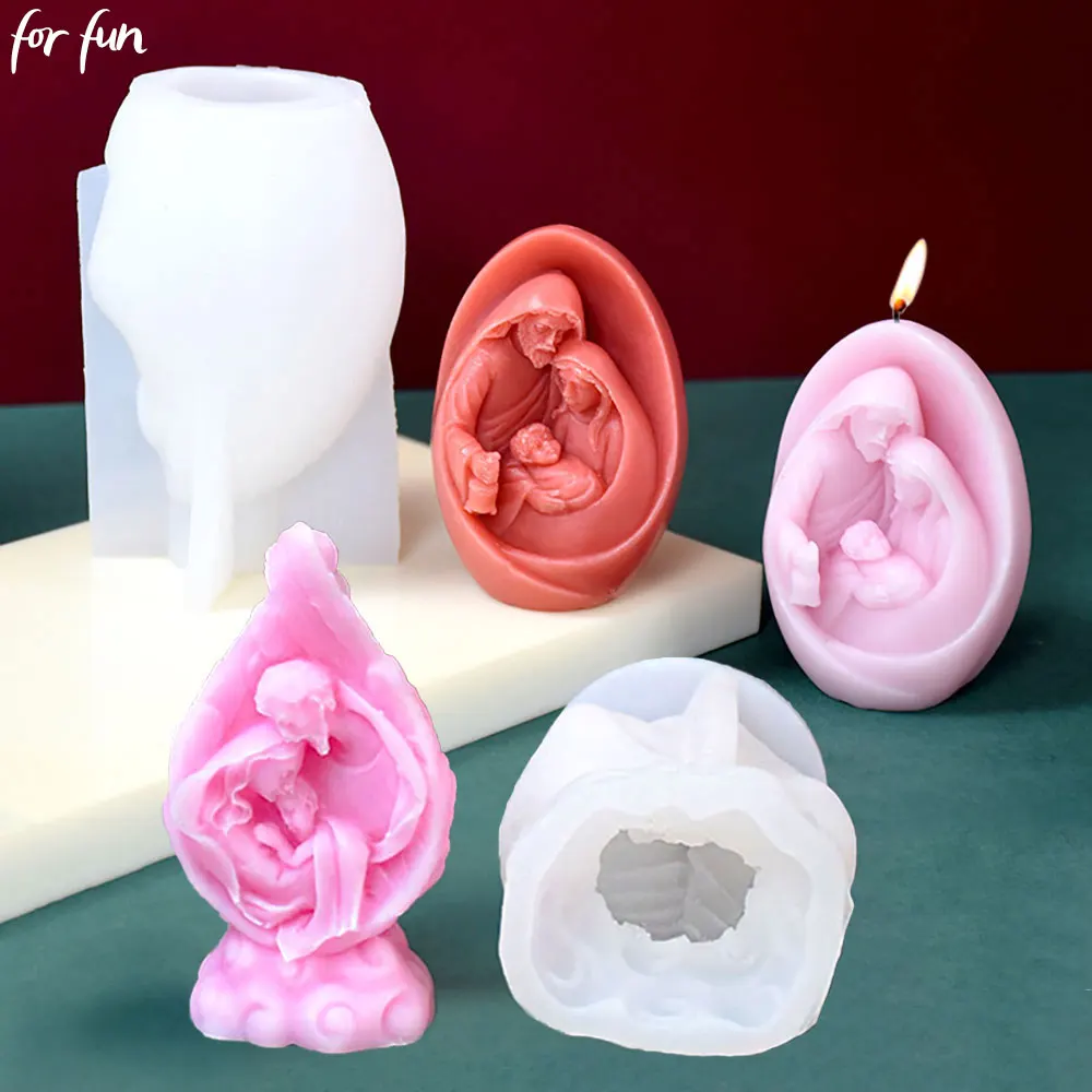 For Fun 3D Jesus and The Virgin Family Silicone Candle Molds DIY Aromatherapy Candle Making Plaster Resin Molds Home Decoration