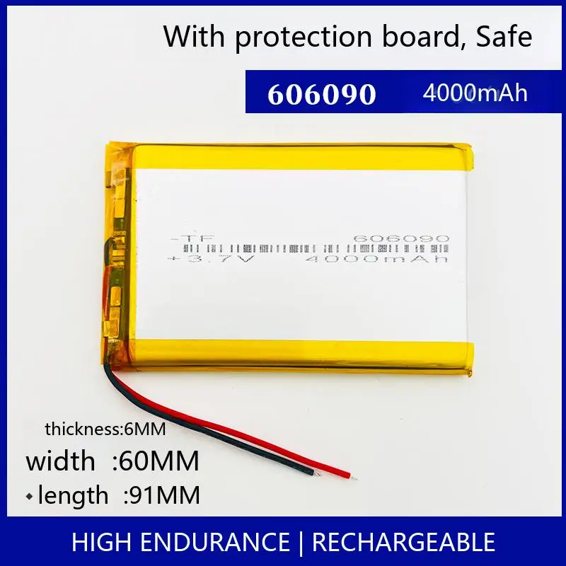 606090 4000mAh 3.7V Rechargeable Li Polymer Battery Lithium Ion Cell Pack for Tablet GPS Powerbank DIY