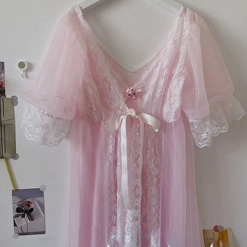 Summer Pink France Vintage Fairy Dress Women Lace Sexy Sweet Elegant Strap Dress Female Flower Chiffon Korean Long Dresses 2022