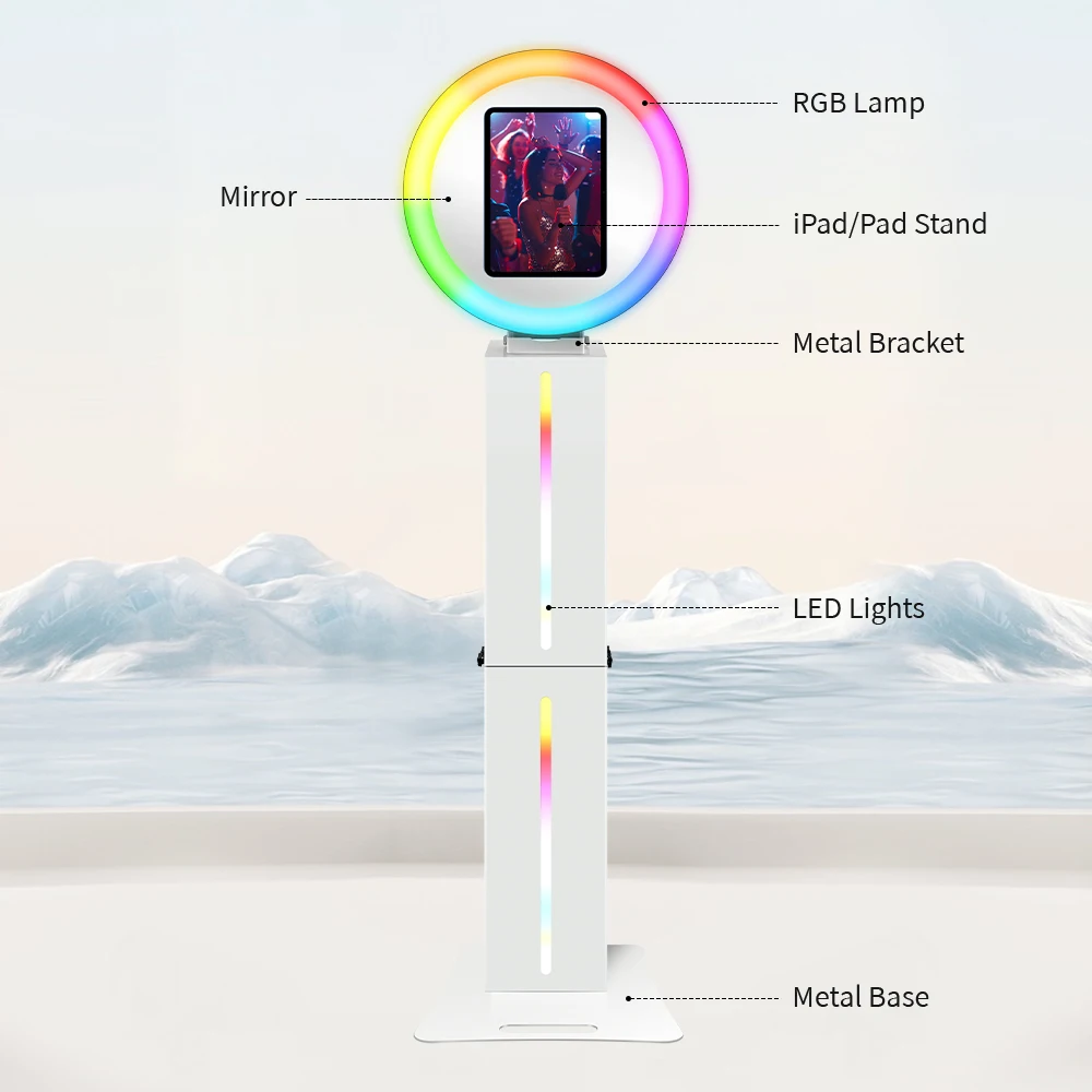 Mesin Photo Booth iPad untuk Pernikahan, Pesta, dan Acara Lainnya (10.2"/10.5"/11"/12.9"/13"), Portabel, LED, Selfie