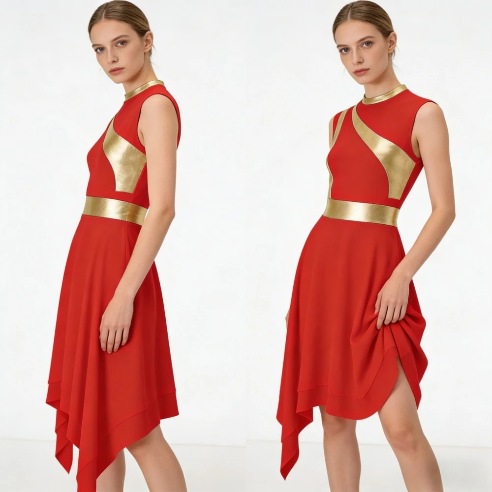 

Церковное женское платье с цветными блоками, без рукавов, на молнии сзади, неровный подол, современный лирический танцевальный костюм, сейчас