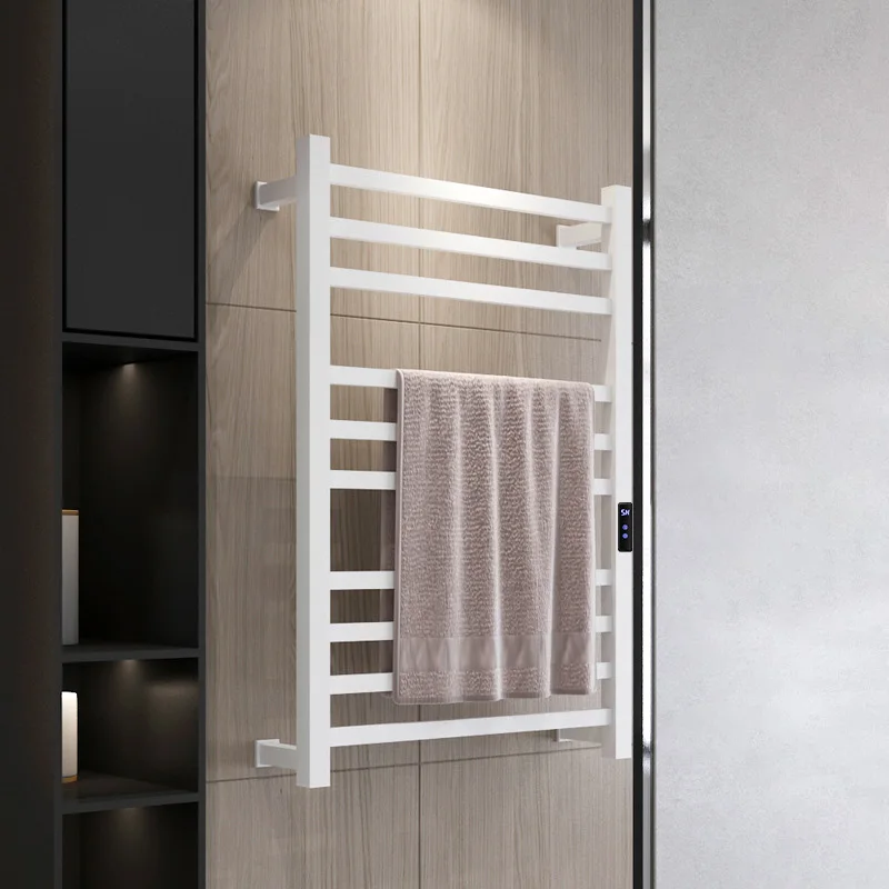 أسود ذكي تسخين كهربائي منشفة رف التحكم في درجة الحرارة توقيت قضيب تعليق المناشف الكهربائية الفولاذ المقاوم للصدأ التجفيف السريع منشفة دفئا